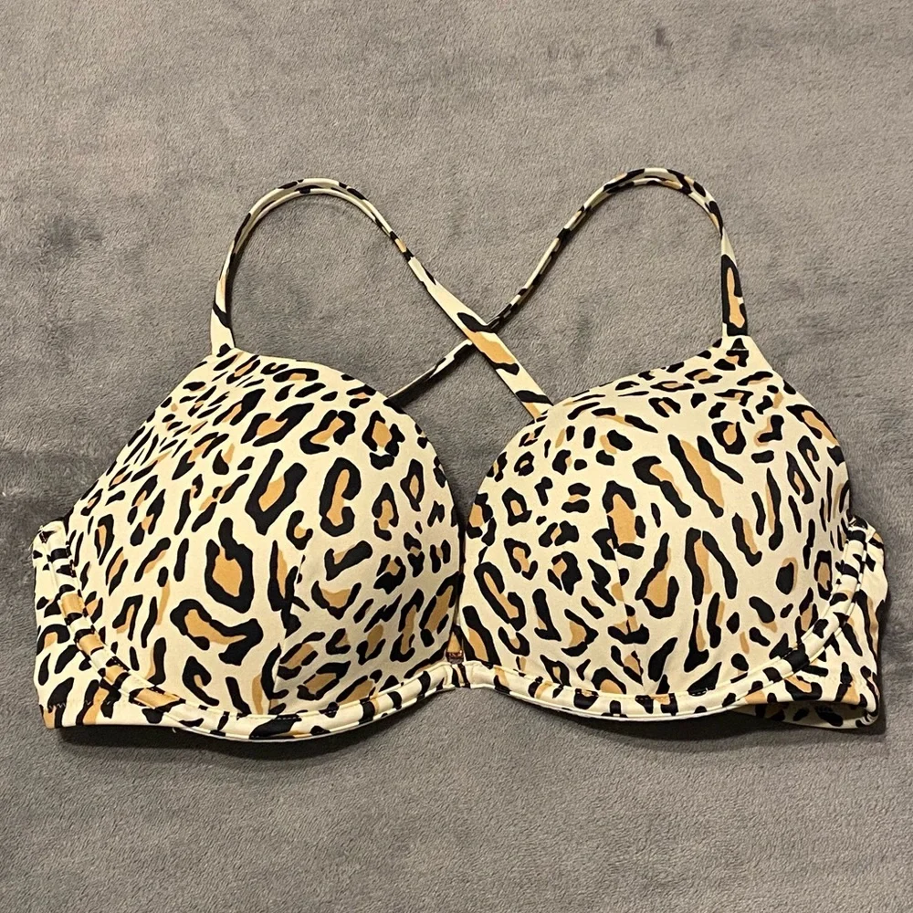 Leopard 🐆 Animal Print Bikini 👙 Top Bra with Rose Gold Hook